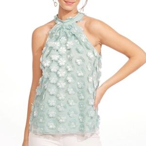 {Anthropologie} Eva Franco | 3D Flower Applique Back Tie Halter Top (S)